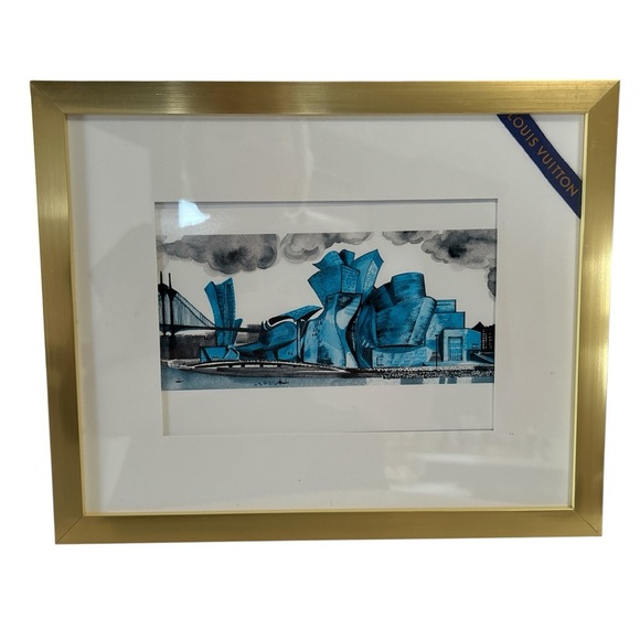 Louis Vuitton Blue and Gold Framed Art Bilboa - Picture 1 of 6